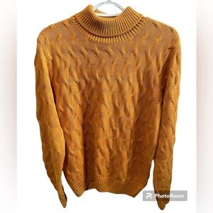 Womens Orange Polo Ralph Lauren Chunky Cable Knit Turtleneck Sweater - Medium